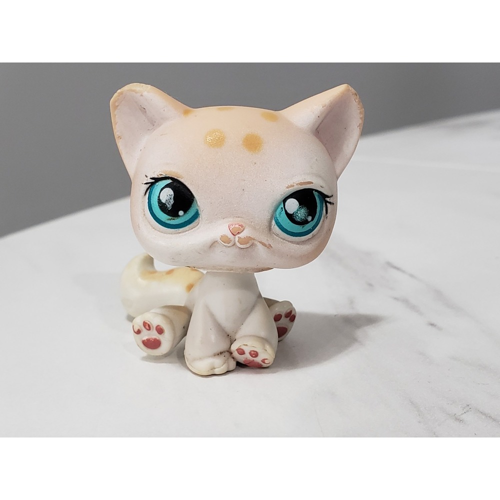 Littlest pet shop Toys bobble head short hair cats #224 white cat green eyes